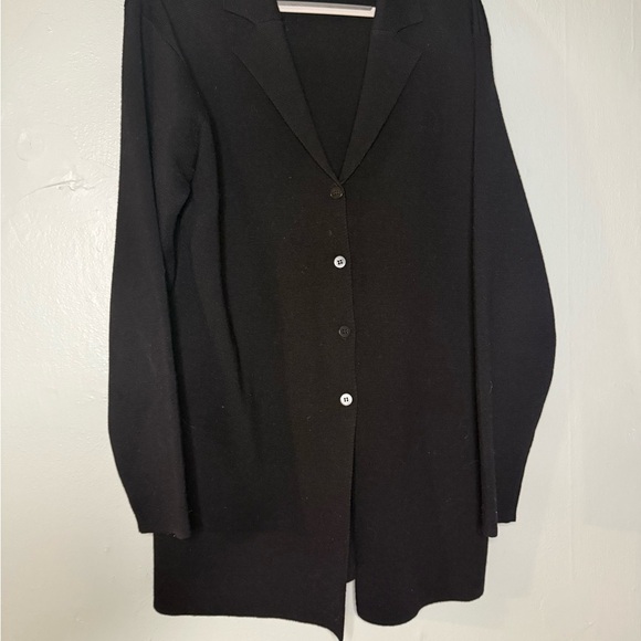 Eileen Fisher black wool button up cardigan - Picture 3 of 8
